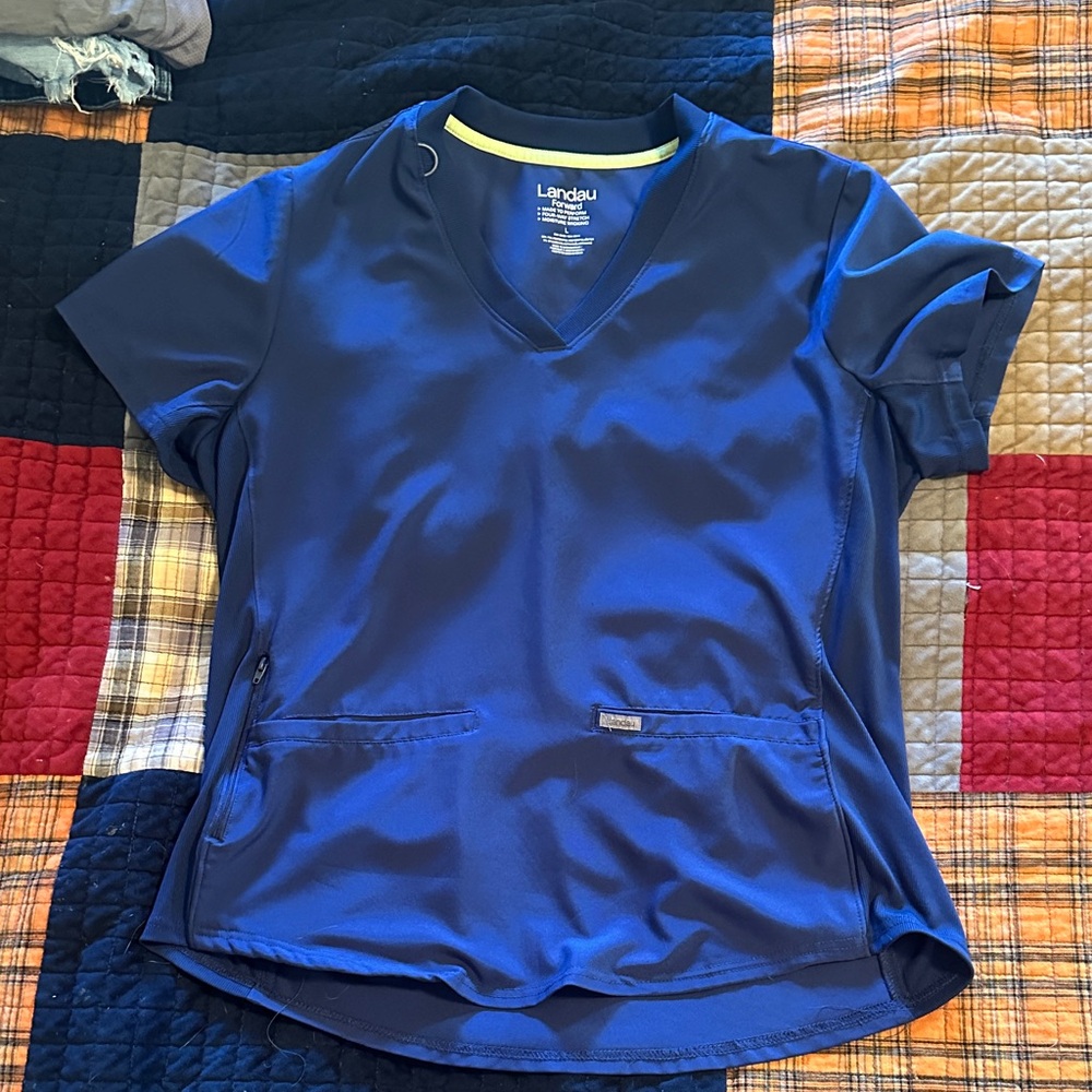 Landau Women's Navy Short Sleeve Scrub Top